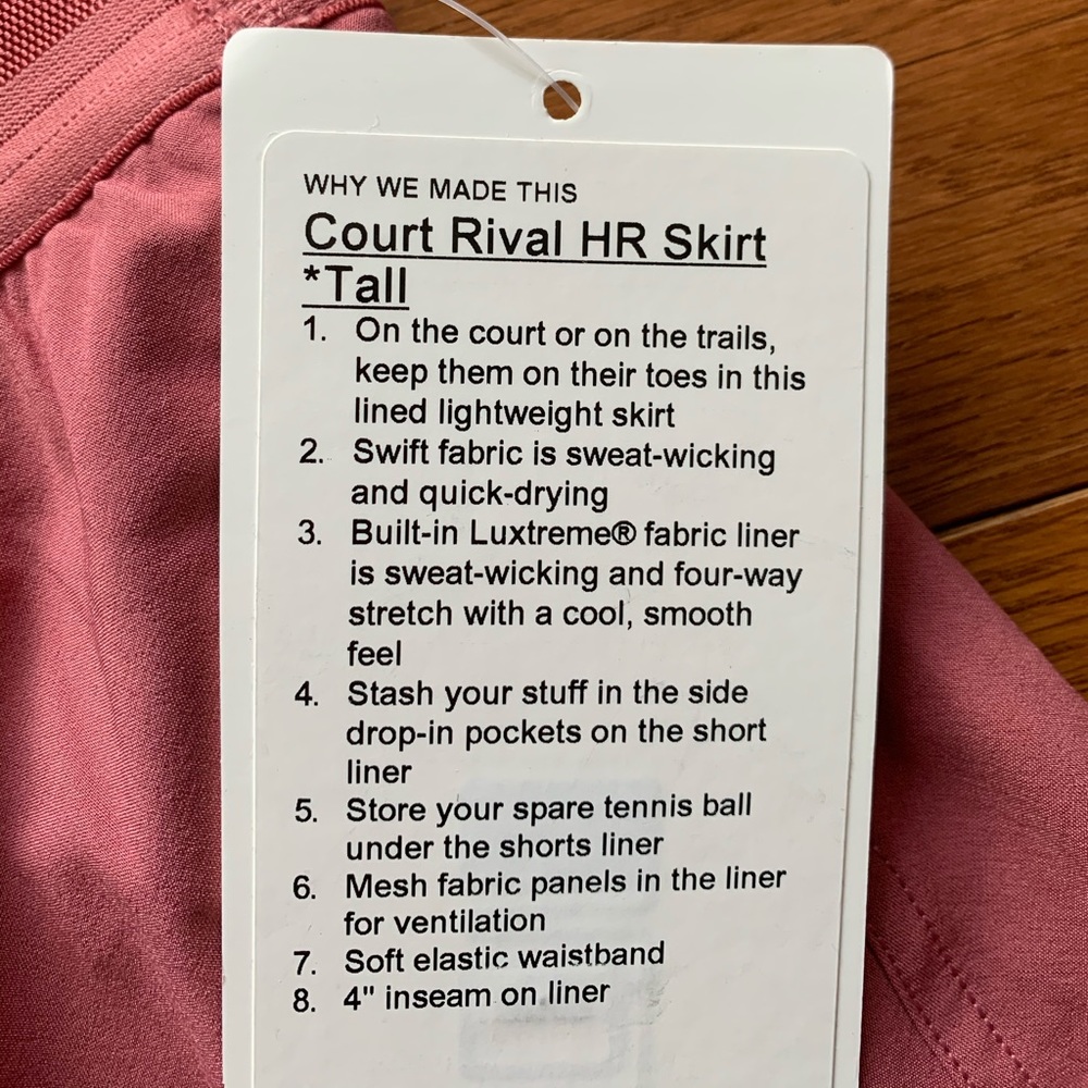 🍒Lululemon Court Rival High Rise Skirt Tall-Cherry Tint-12/14🍒 - Picture 13 of 16